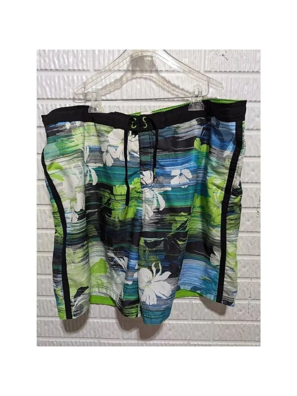 Speedo Men's Green & Blue Tropical Print Board Short Style Swim Trunks Size 2XL